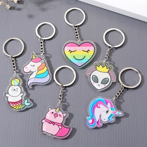 Creative Cartoon Unicorn Alien Acrylic Keychain Cute Girl Heart Pig Pendant Alloy Animal Hanging Accessories Bag Charm Gift