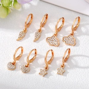 Fashion Alloy Rhinestone Hoop Earrings Heart Star Cloud Feather Dangle Earrings For Women Western Style Jewelry Gift