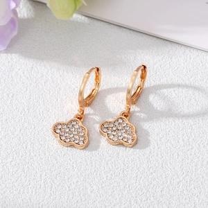 Elegant gold cloud drop earrings with sparkling rhinestones on a clean background