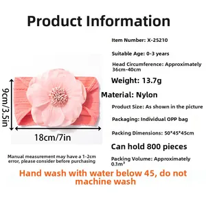 Bandeau bébé en nylon rose avec une grande fleur jacquard et un bandeau élastique