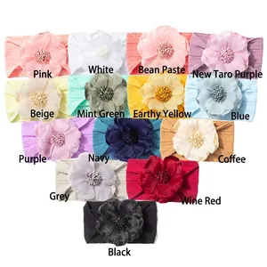 Détails de bandeaux jacquard pour bébé avec de grandes fleurs en tissu multicolores