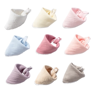 9-piece set of breathable cotton gauze baby bibs in Morandi colors with pom-pom trim