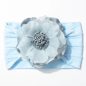 Bandeau bébé bleu avec grande fleur en jacquard multicouche pour nourrissons