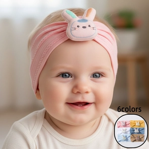 Elastic Polyester Knitted Baby Headband With 3D Plush Rabbit Ear Cute Infant Hair Band For Toddler Girls Headwear Accessory