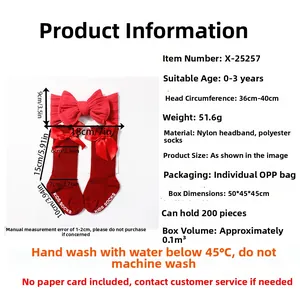 Detailed physical size specifications for baby bow headband and socks gift set