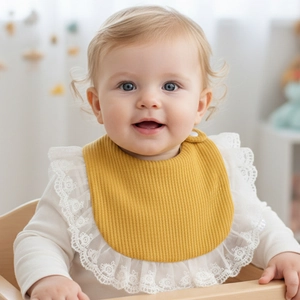 Cotton Waffle Baby Bibs With White Lace Edge Soft Absorbent Drool Towels For Infants Toddlers Snap Button Saliva Towel