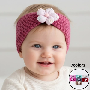 Baby Knit Headband With Flower Soft Polyester Warm Winter Hair Band For Infant Toddler Girls Head Wrap Accessories