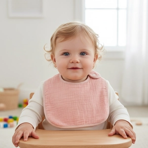Bavoir en Gaze de Polyester Doux pour Bébé Serviette à Salive Absorbante pour Nourrissons Couleur Unie Bouton Pression Bavoir de Dentition