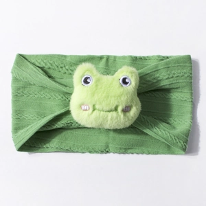 Bandeau bébé vert en maille torsadée avec décoration de grenouille en peluche 3D mignonne