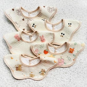 Five-pack of 360-degree cotton baby bibs with cute animal and floral prints