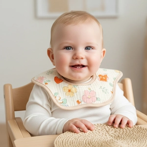 Baby Pure Cotton Gauze Bib 360 Degree Petal Shaped Absorbent Drool Towel Infant Cartoon Floral Print Waterproof Feeding Bib