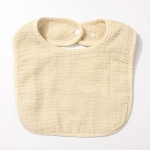 Bavoir bébé en mousseline de coton jaune clair absorbant avec design en U et bouton