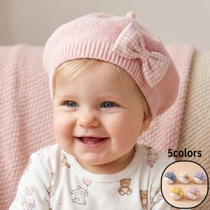 Basco in Maglia per Neonati Bambini Cappello da Pittore con Fiocco a Quadri Invernale Caldo Antivento Accessori Autunno Inverno