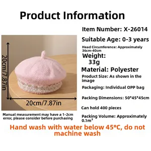 Tableau des tailles pour béret en tricot rose avec dentelle pour bébé de 0 à 3 ans