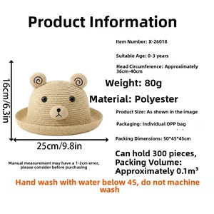 Spécifications de taille pour chapeau de soleil bébé beige avec oreilles d'ours et mesh