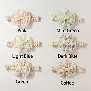 Sechser-Set Baby-Spitzenstirnbänder mit Blumenbögen und elastischen Bändern