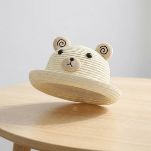 Chapeau de soleil respirant pour bébé avec oreilles d'ours et large bord de protection