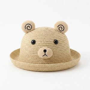 Chapeau de plage pour enfants en paille avec oreilles d'ours et large bord d'été