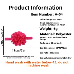 Größentabelle für Baby-Stirnband in Rosarot mit 3D-Blume und elastischem Polyestergewebe