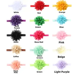 Fasce elastiche per neonati in 15 colori assortiti con fiori di chiffon multistrato