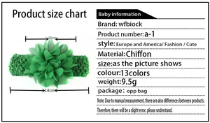 Tableau des tailles détaillé pour bandeau bébé avec fleur en mousseline de 10 cm et élastique