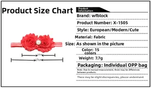 Tableau des tailles pour bandeau bébé en mousseline avec perle et fleur de 12 cm de large