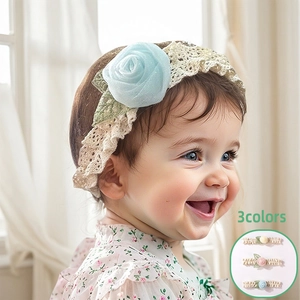 Bandeau Bébé en Dentelle avec Fleur de Rose Élastique Doux Maille Accessoires Cheveux Nourrisson Accessoires Photo Quotidien Filles