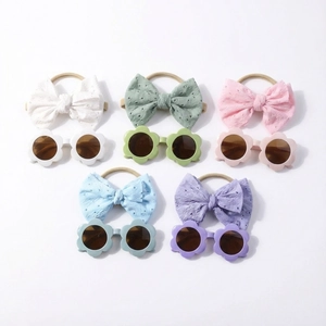 Ensemble Lunettes de Soleil Fleur et Bandeau Nœud en Dentelle pour Bébé Fille Accessoire Cheveux pour Séance Photo Princesse