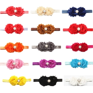 Lot de 15 bandeaux bébé avec fleurs en mousseline perles et cristaux brillants