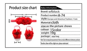Size chart for baby chiffon rhinestone headband and barefoot sandals set in red