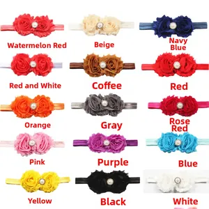 Détail de 15 bandeaux pour bébé en mousseline fleurie avec centres de perles élégants