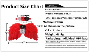 Detailed size chart for red infant angel wing set with floral headband photography props