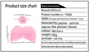 Detailed size chart for baby angel wings and rhinestone headband photography props