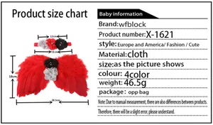 Size chart showing baby angel wing measurements and headband specifications in detail