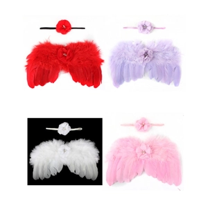 Ensembles d'ailes d'ange pour bébé avec ailes en plumes et bandeaux en quatre couleurs