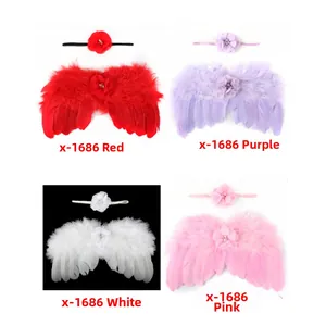 Détails d'ailes d'ange pour bébé et bandeaux floraux en rouge, violet, blanc et rose