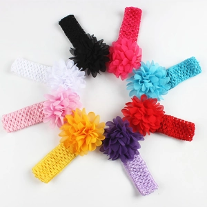 Lot de 8 bandeaux bébé avec fleurs en mousseline et bandes élastiques au crochet