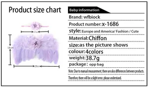 Tableau des tailles pour ailes d'ange bébé et bandeau floral pour photographie