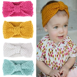 Chunky knit baby headbands with bows in vibrant colors for infants and toddlers