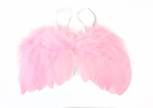 Detailed view of light pink feather angel wings for kids photography and party dress-up