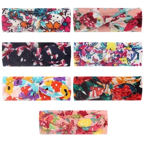 Set di 7 fasce per neonati con fiori e orecchie di coniglio in stile bohémien