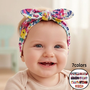 Fascia Nodo Stampata per Neonato Bambina in Morbido Poliestere con Orecchie di Coniglio Cerchietto Bohemien Floreale per Neonati Bambini Accessori Capelli