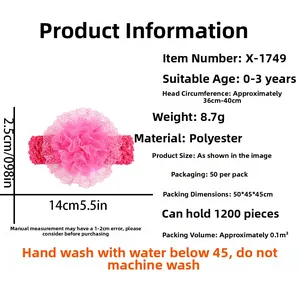 Rosa Baby-Stirnband aus Chiffon-Spitze, Maße 14cm x 2,5cm, für Kleinkinder von 0-3 Jahren