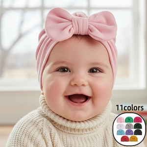 Newborn Baby Turban Hat Soft Polyester Infants Knot Headwrap With Large Bowknot Toddler Girls Beanie Comfortable Autumn Winter Cap