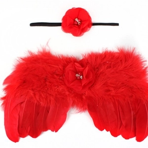 Ailes d'ange en plumes rouges et bandeau fleur pour accessoires de photographie de nouveau-né