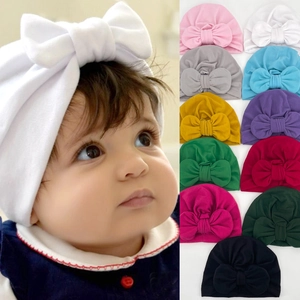 Soft baby turban hats with large bows in multiple colors for infant girls