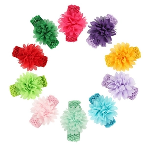 Lot de dix bandeaux élastiques pour bébés avec grandes fleurs en mousseline de diverses couleurs