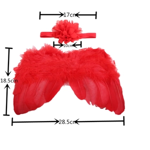 Ensemble ailes d'ange rouges en plumes et bandeau à fleurs pour photo de nouveau-né