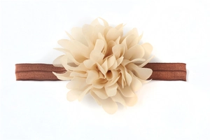 Fascia per neonati con grande fiore in chiffon beige ed elastico marrone scuro opaco