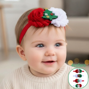 Fasce per Capelli Natalizie Neonati Cartone Animato Renna Babbo Natale Floreale Fasce Elastiche Fiore di Chiffon Accessori per Capelli Festivi